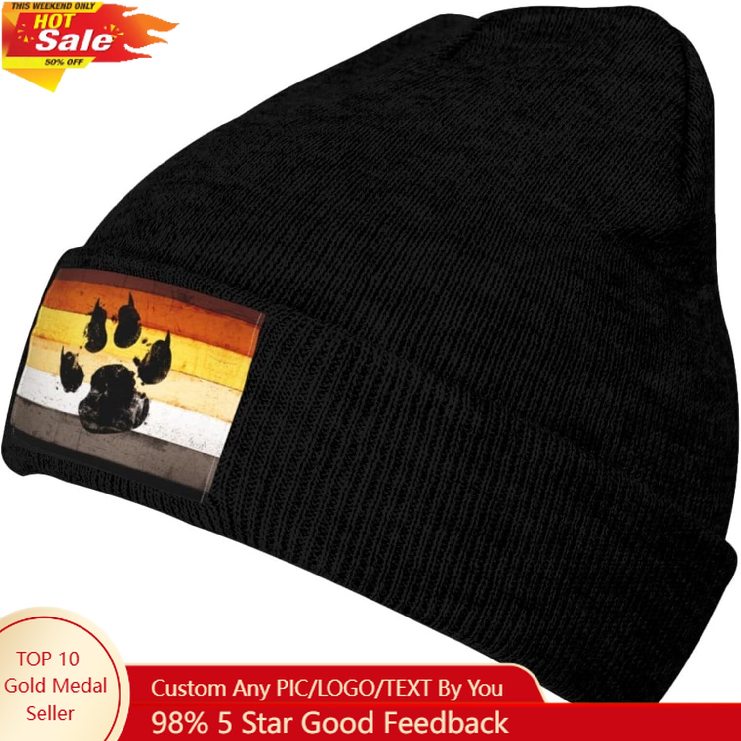 Beanie Cuffed Knit - Gay Flag Bear paw LGBT Knit