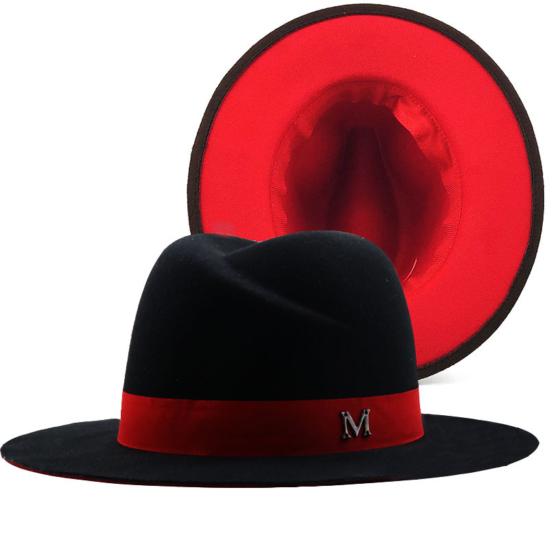 New Outer Black Inner red Wool - Fedora Hat Wool ulasan dan harga