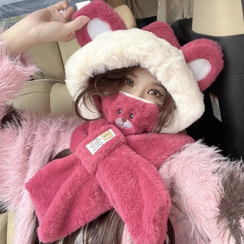 Cute Bear Hat Scarf Integrated - Trapper Hat Ear Flap ulasan dan harga