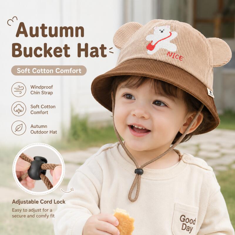 Kids Bear Ear Bucket Hat Soft  - Bucket Hat Cotton ulasan dan harga