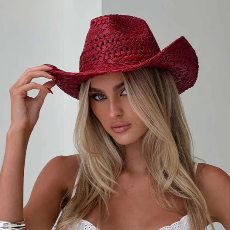 Cowboy hat red hand-painted su - Cowboy Hat Straw ulasan dan harga