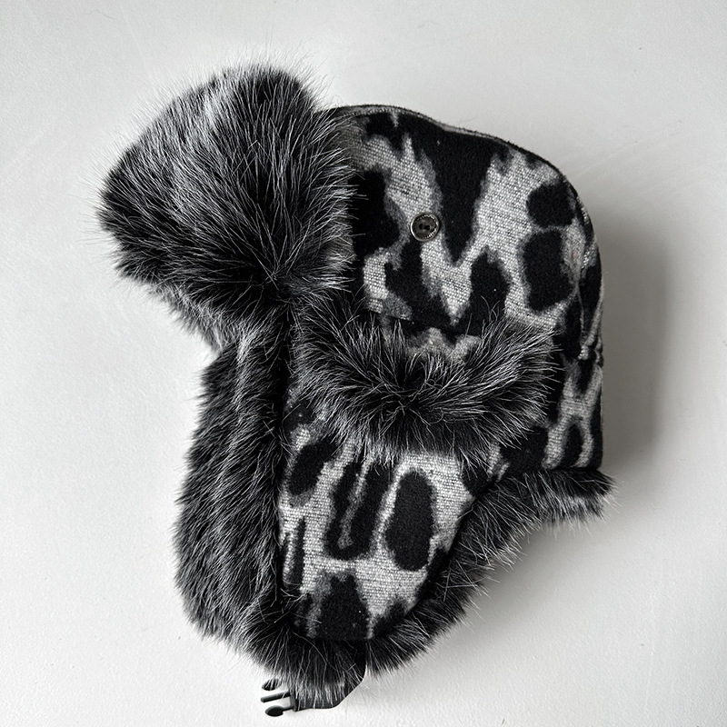 Women Leopard Print Fleece Tra - Trapper Hat Ear Flap ulasan dan harga